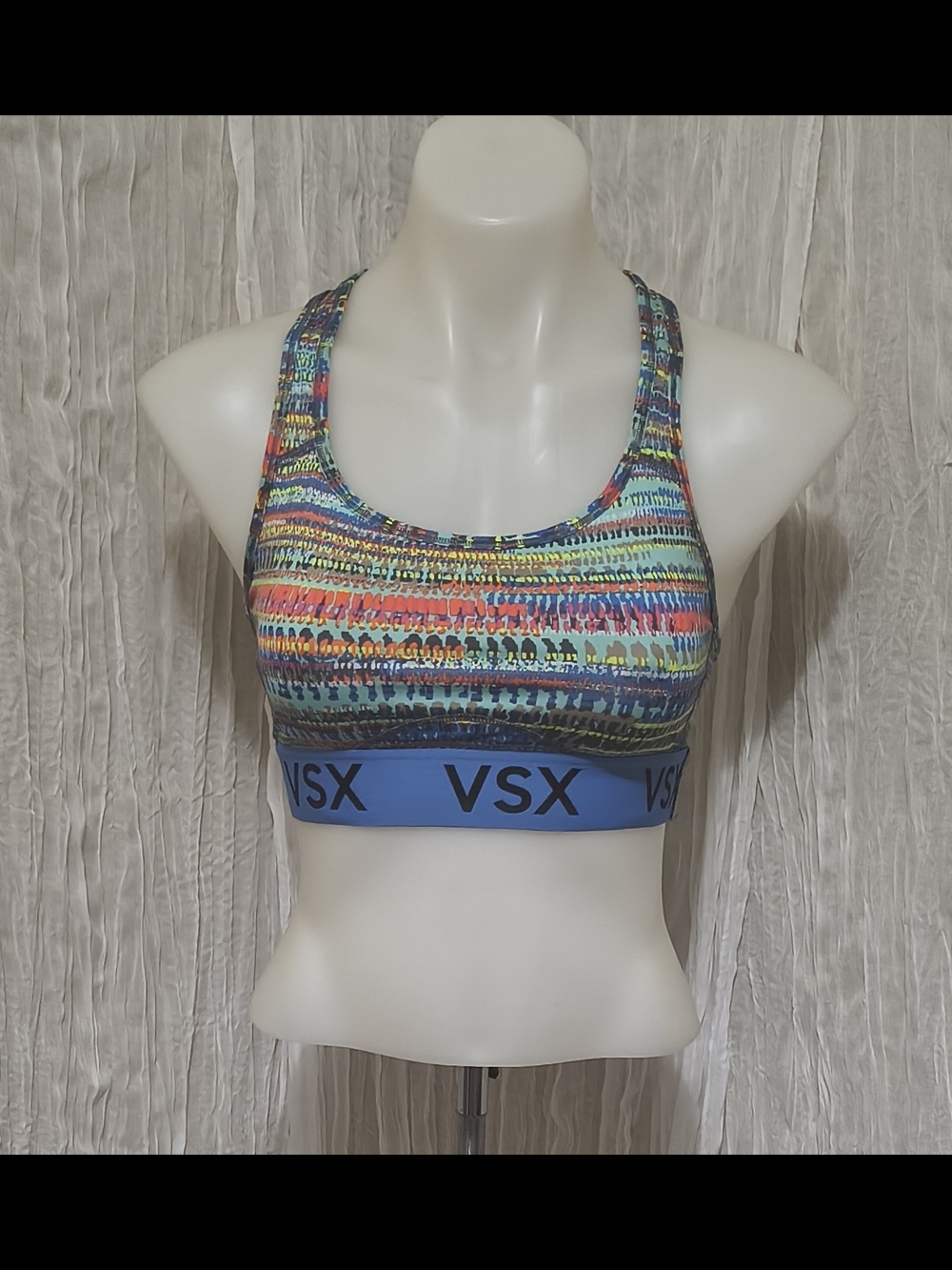 VSX Blue-Multicolor Patterned Racerback Sports Bra